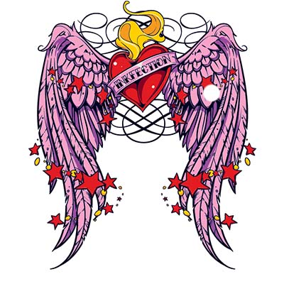 Pink winged heart Design Water Transfer Temporary Tattoo(fake Tattoo) Stickers NO.11298